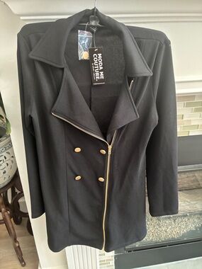 MODA ME COUTURE Black Double-Breasted Coat with Gold Hardware